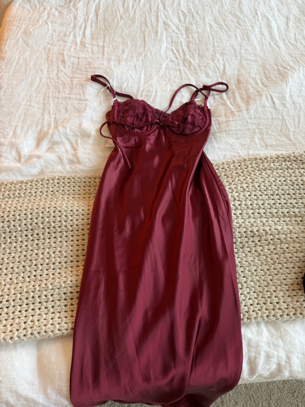 Princess Polly Burgundy Satin Lace-Detail Slip